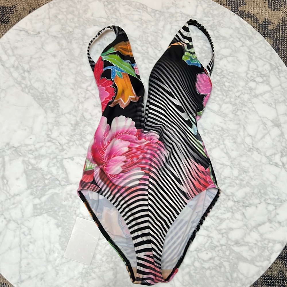 Deep Vee Kaleidoscope Floral One Piece. Swimsuit.  8